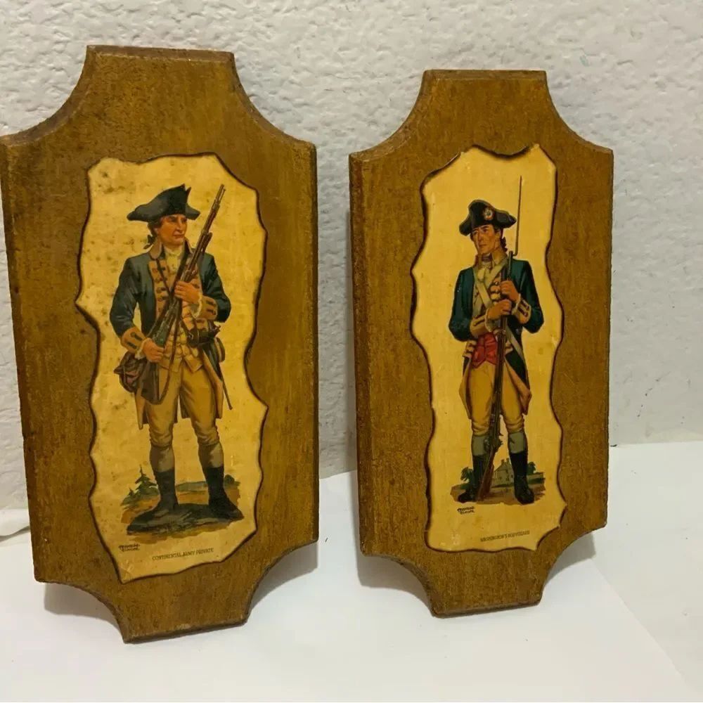 FREDERICK ELMIGER-SET OF 2, VINTAGE, REVOLUTIONARY WAR SOLDIER PRINTS 12”x6” A3
